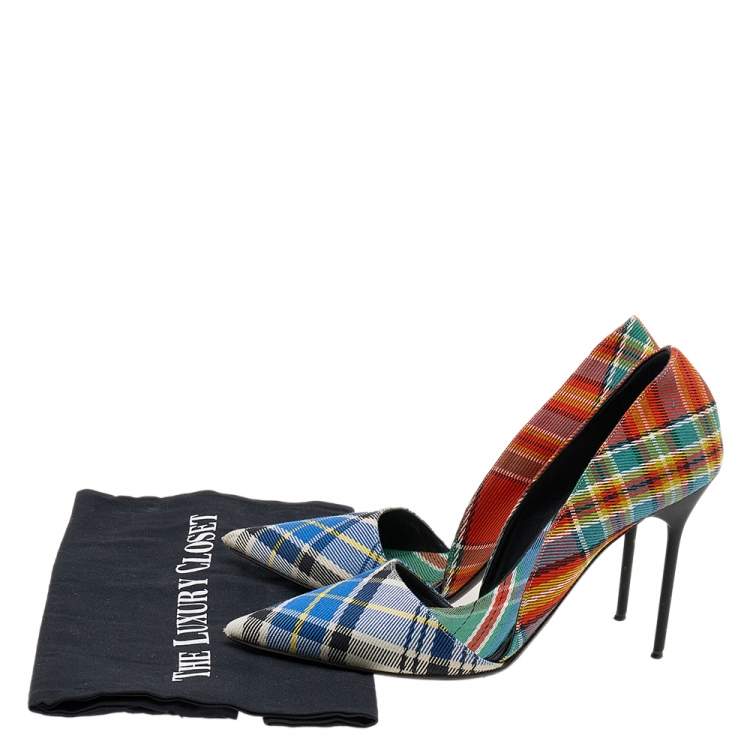 Pre Owned Burberry Multicolor Canvas Virna D'orsay Pointed Toe Pumps Size 39