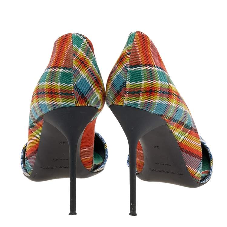 Pre Owned Burberry Multicolor Canvas Virna D'orsay Pointed Toe Pumps Size 39