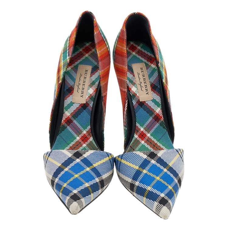 Pre Owned Burberry Multicolor Canvas Virna D'orsay Pointed Toe Pumps Size 39