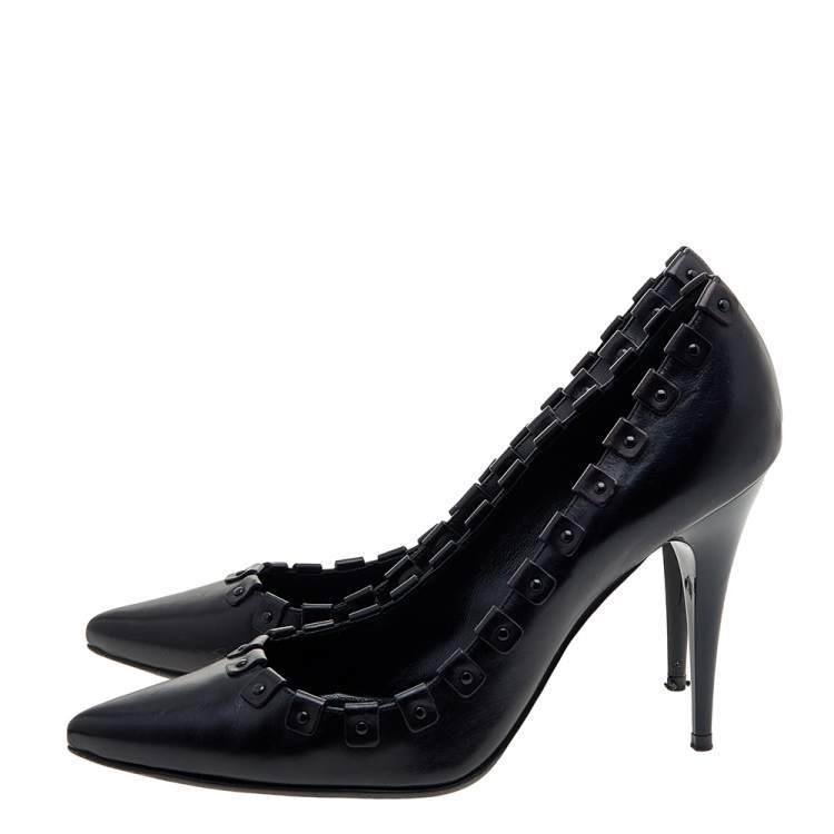 Pre Owned Burberry Black Leather Pointed Toe Pumps Size 40