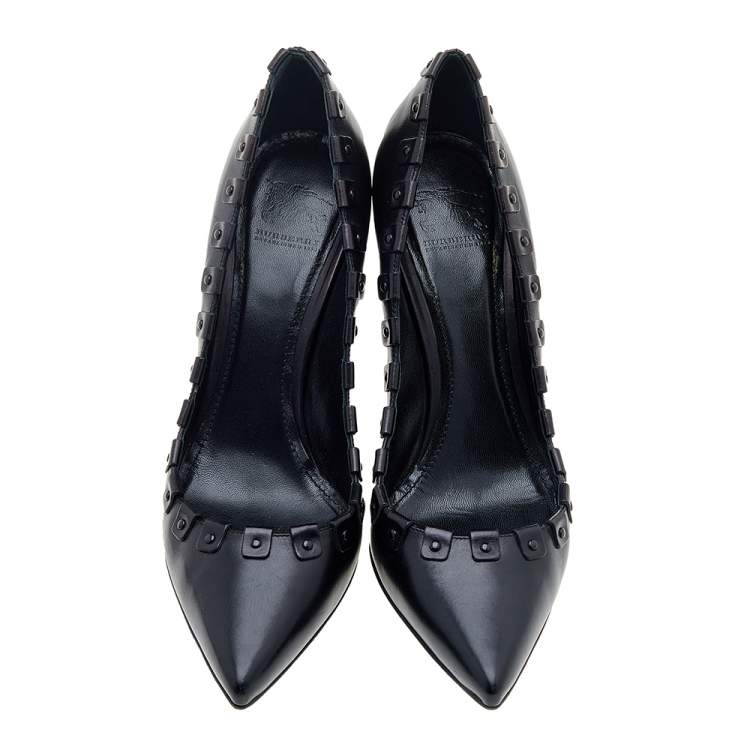 Pre Owned Burberry Black Leather Pointed Toe Pumps Size 40