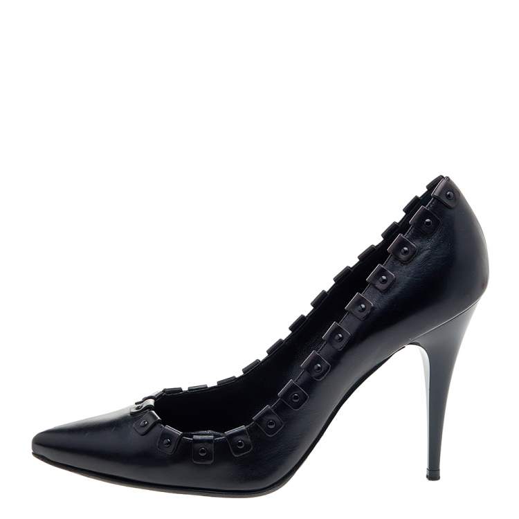 Pre Owned Burberry Black Leather Pointed Toe Pumps Size 40