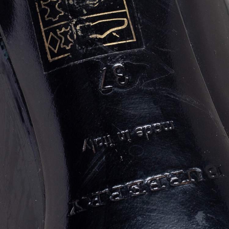 Pre Owned Burberry Black Patent Leather and Nova Check Coated Canvas Pumps Size 37