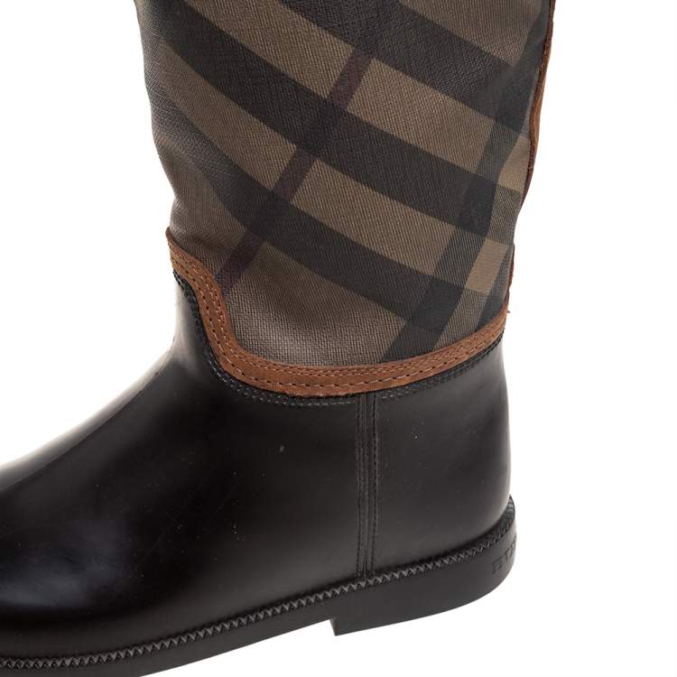 Pre Owned Burberry Tricolor Nova Check Canvas And Rubber Clemence Boots Size 40