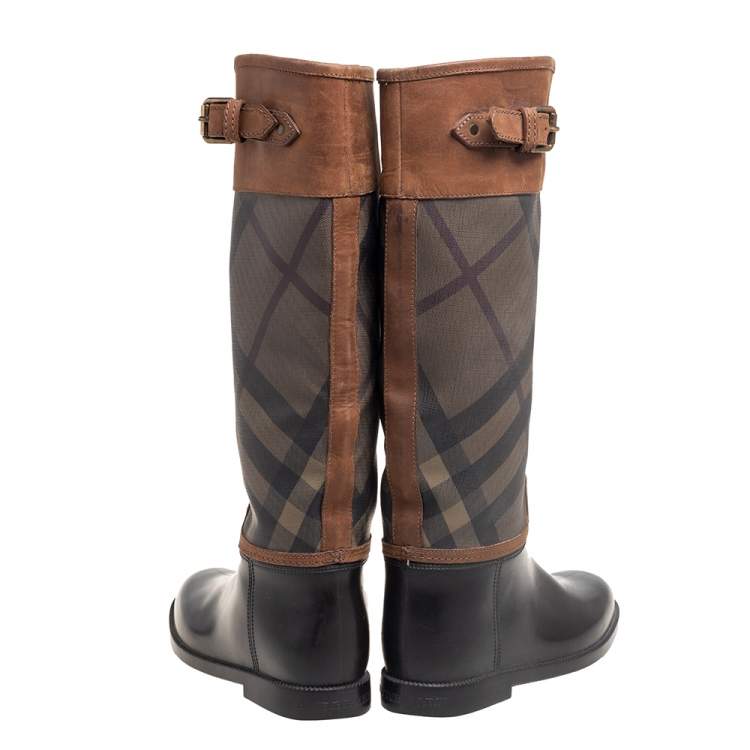 Pre Owned Burberry Tricolor Nova Check Canvas And Rubber Clemence Boots Size 40