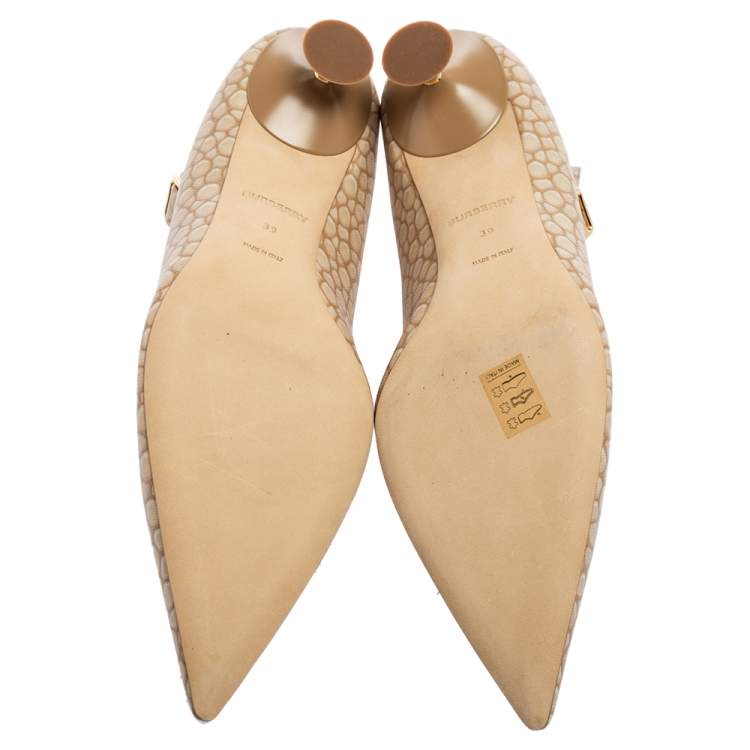Pre Owned Burberry Beige Leather Ankle Strap Pointed Toe Pumps Size 39