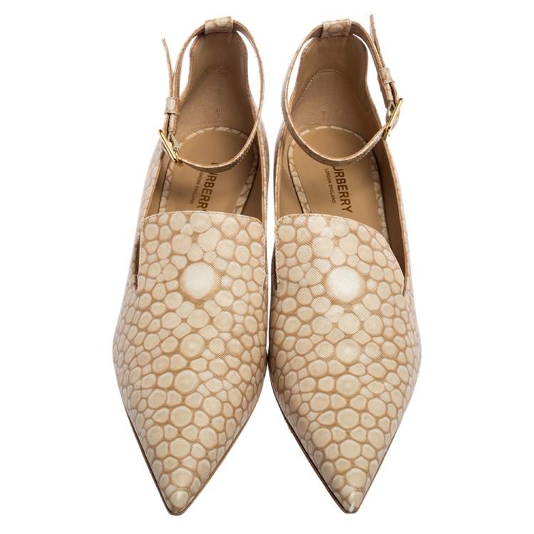 Pre Owned Burberry Beige Leather Ankle Strap Pointed Toe Pumps Size 39