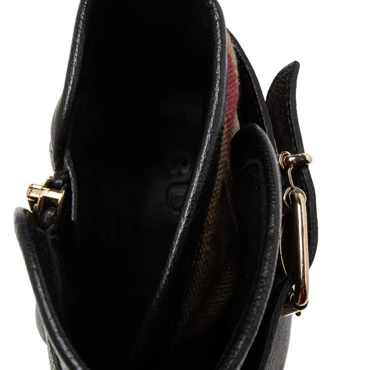 Pre Owned Burberry Black Leather And Nova Check Canvas Stebbingford Ankle Boots Size 38