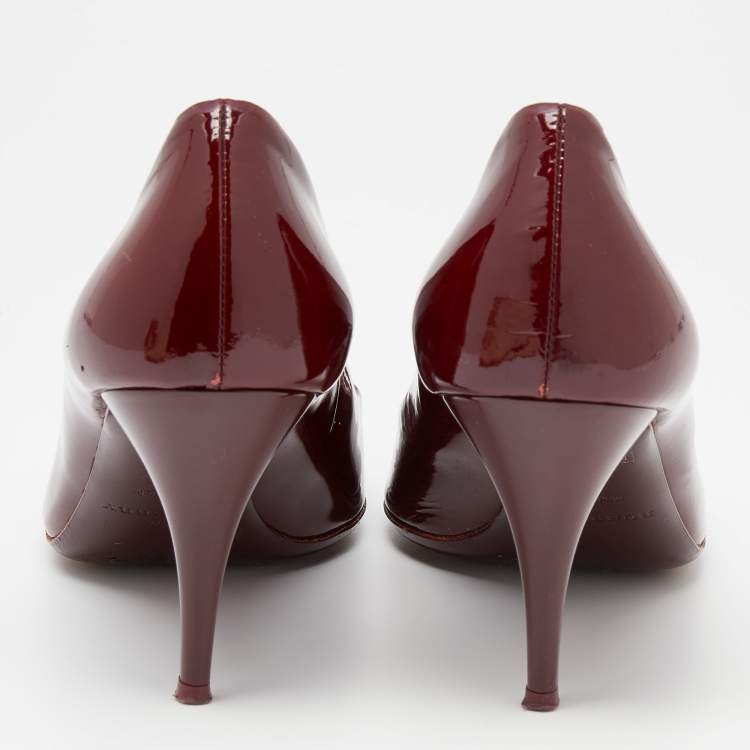 Pre Owned Burberry Burgundy Patent Leather Peep Toe Pumps Size 38
