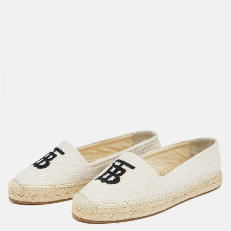 Pre Owned Burberry White Canvas Tabitha Espadrille Flats Size 38.5