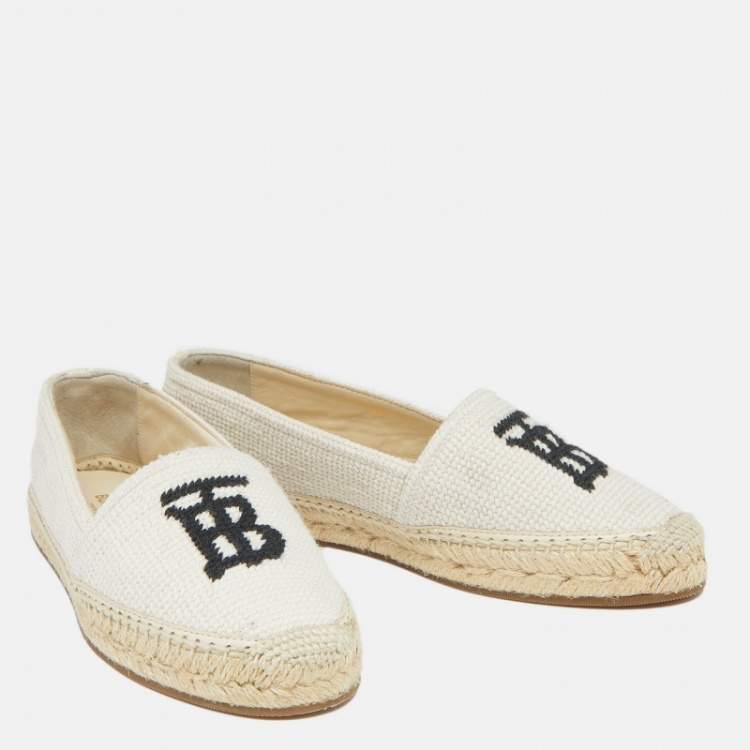 Pre Owned Burberry White Canvas Tabitha Espadrille Flats Size 38.5
