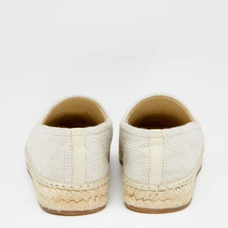 Pre Owned Burberry White Canvas Tabitha Espadrille Flats Size 38.5