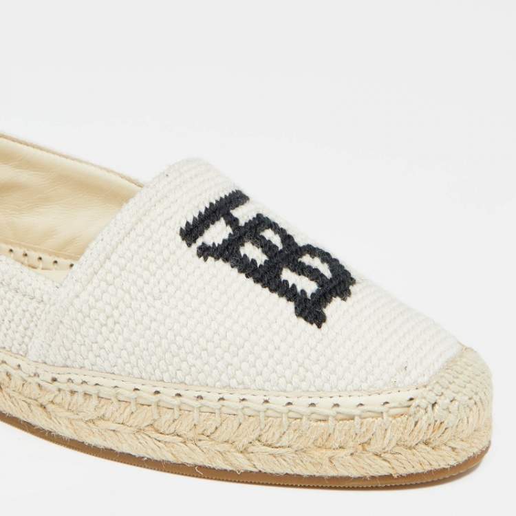 Pre Owned Burberry White Canvas Tabitha Espadrille Flats Size 38.5