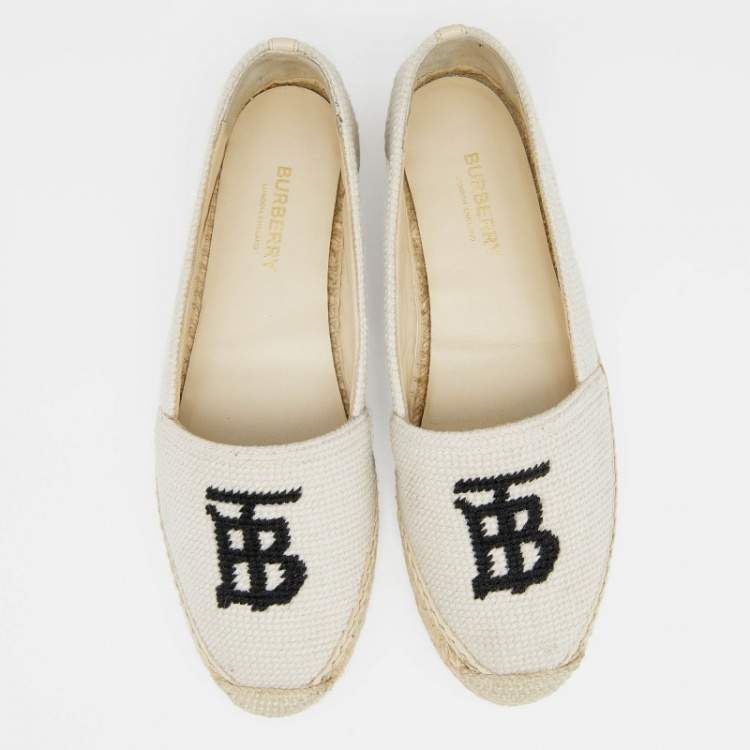 Pre Owned Burberry White Canvas Tabitha Espadrille Flats Size 38.5