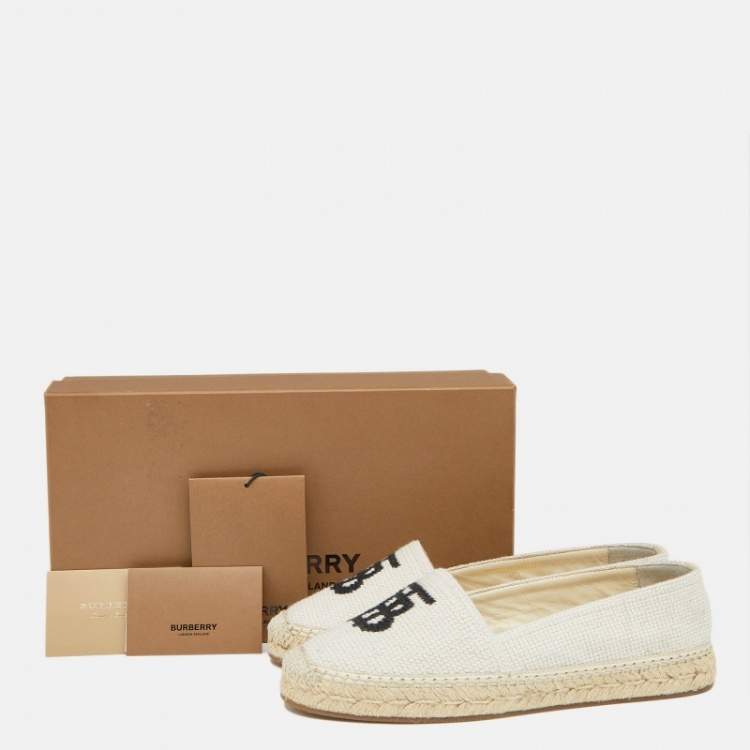 Pre Owned Burberry White Canvas Tabitha Espadrille Flats Size 38.5