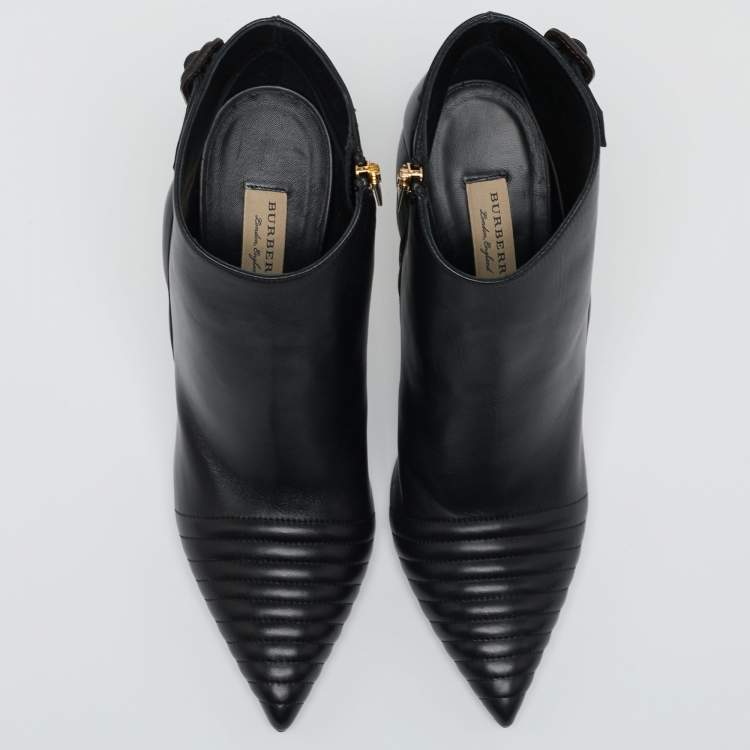 Pre Owned Burberry Black Quilted Leather Alexandra Pointed Toe Ankle Boots Size 40