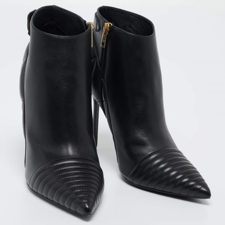 Pre Owned Burberry Black Quilted Leather Alexandra Pointed Toe Ankle Boots Size 40