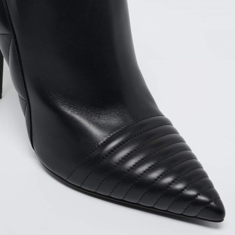 Pre Owned Burberry Black Quilted Leather Alexandra Pointed Toe Ankle Boots Size 40
