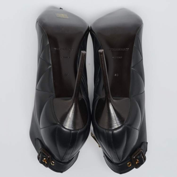 Pre Owned Burberry Black Quilted Leather Alexandra Pointed Toe Ankle Boots Size 40