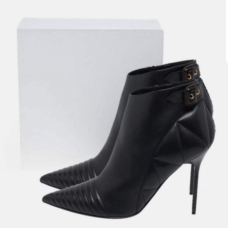 Pre Owned Burberry Black Quilted Leather Alexandra Pointed Toe Ankle Boots Size 40