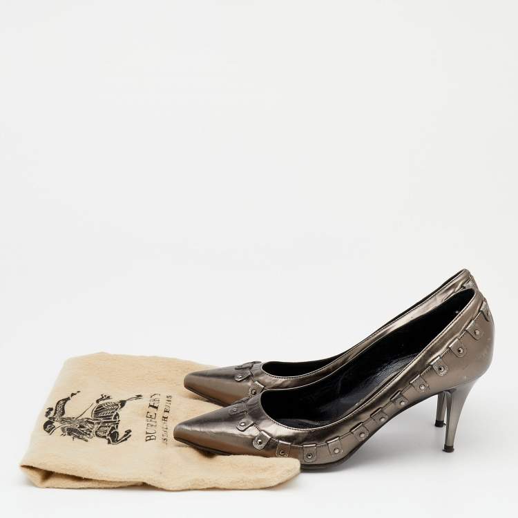 Pre Owned Burberry Metallic Leather Pointed Toe Pumps Size 39