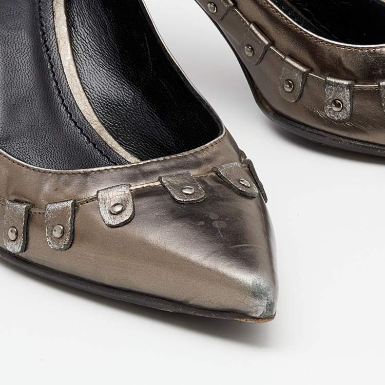 Pre Owned Burberry Metallic Leather Pointed Toe Pumps Size 39