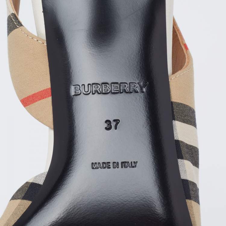 Pre Owned Burberry Beige House Check Canvas Slingback D'orsay Pumps Size 37