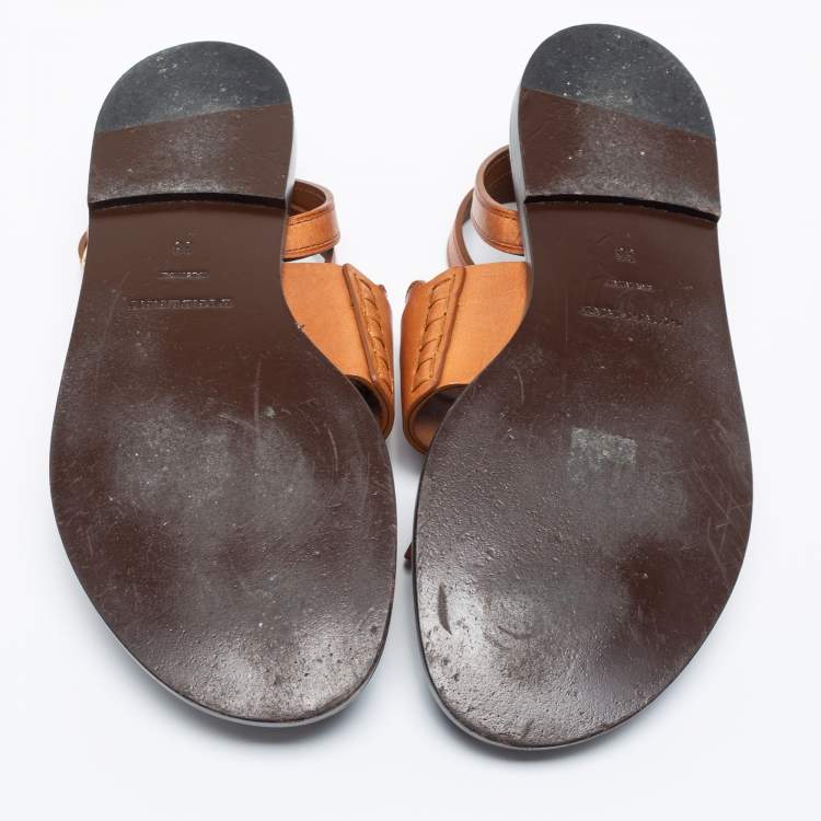 Pre Owned Burberry Cognac Brown Leather Bethany Flat Ankle-Strap Sandals Size 38