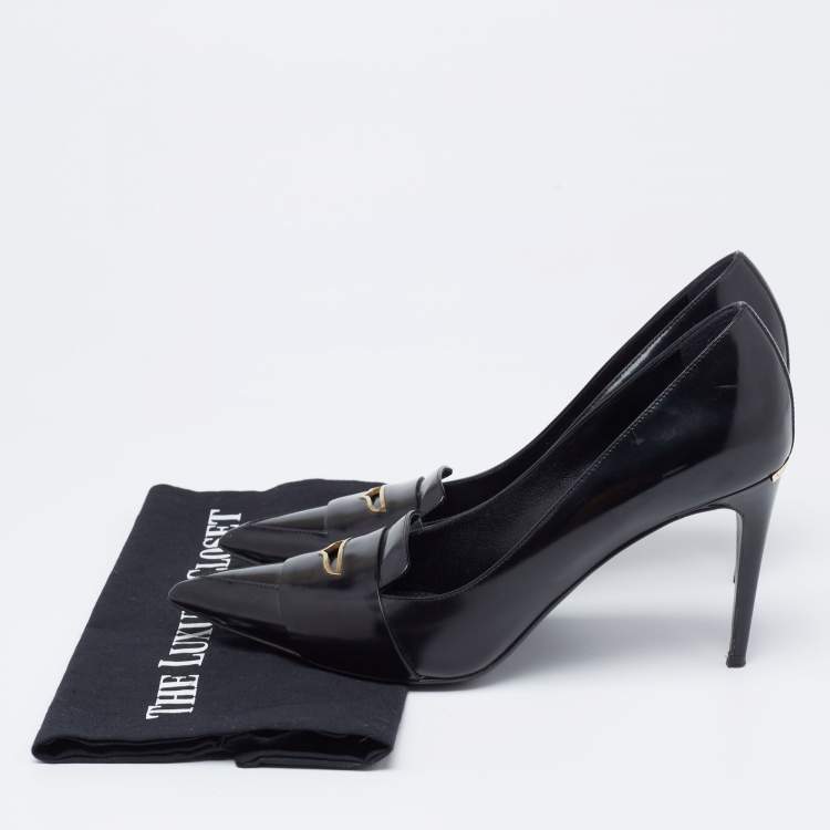 Pre Owned Burberry Black Leather Pointed Toe Loafer Pumps Size 40