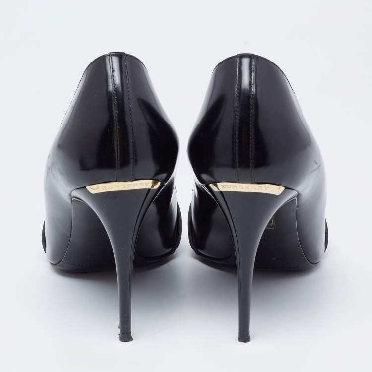 Pre Owned Burberry Black Leather Pointed Toe Loafer Pumps Size 40