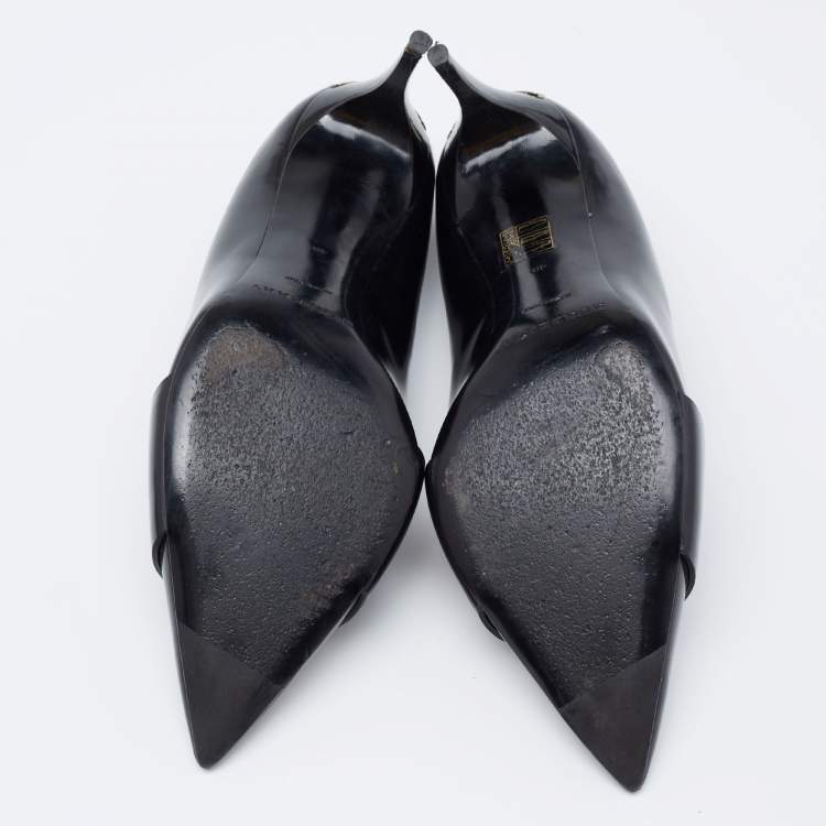 Pre Owned Burberry Black Leather Pointed Toe Loafer Pumps Size 40