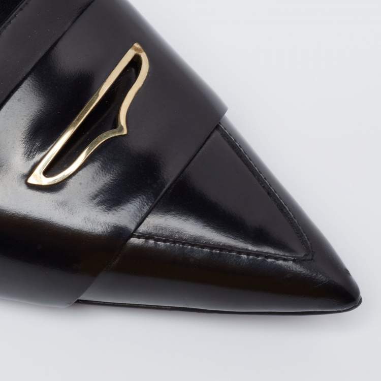 Pre Owned Burberry Black Leather Pointed Toe Loafer Pumps Size 40