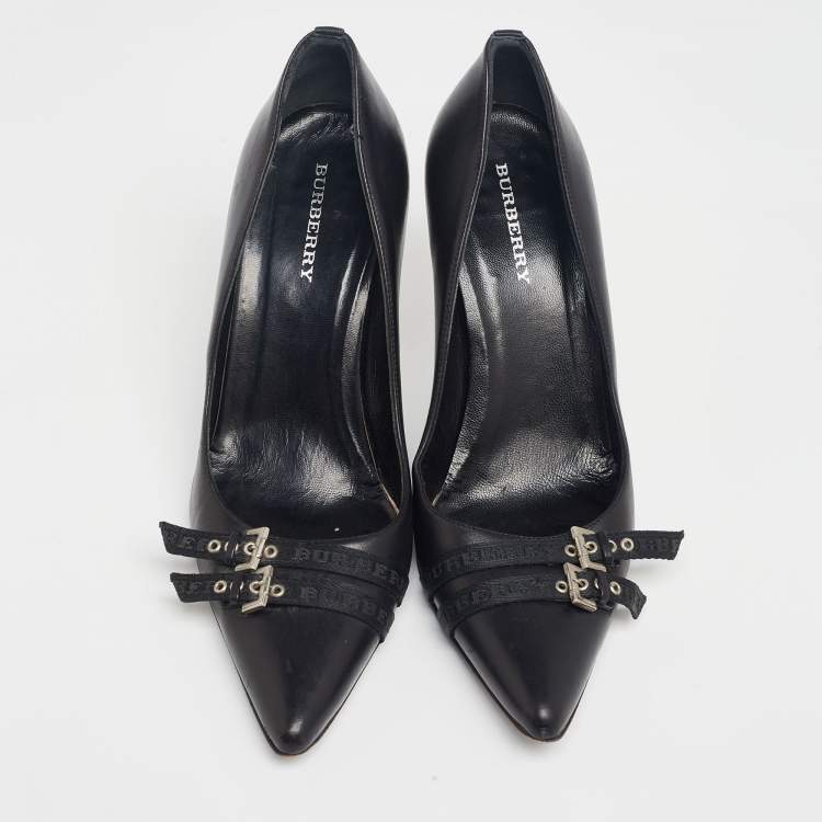 Pre Owned Burberry Black Leather Buckle Detail Pointed Toe Pumps Size 37