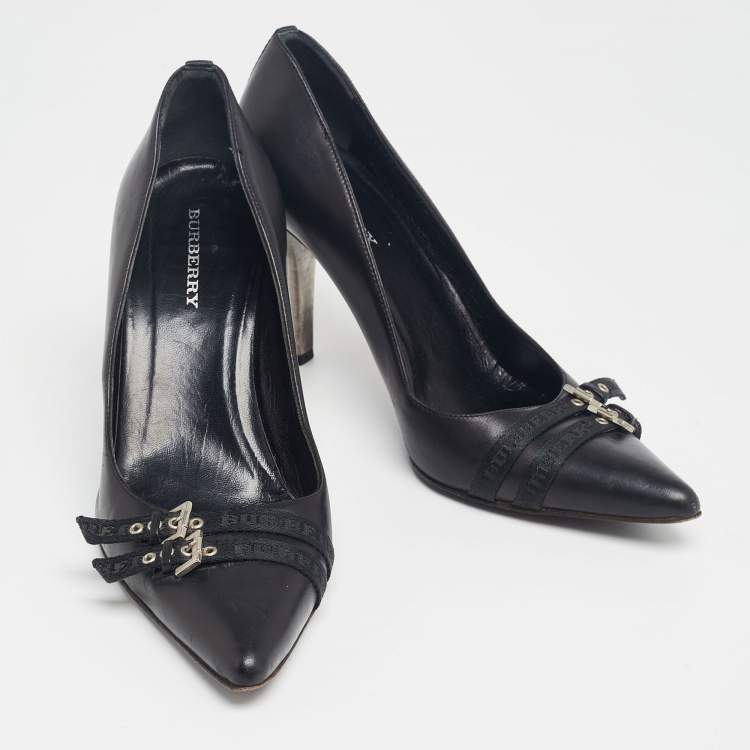 Pre Owned Burberry Black Leather Buckle Detail Pointed Toe Pumps Size 37