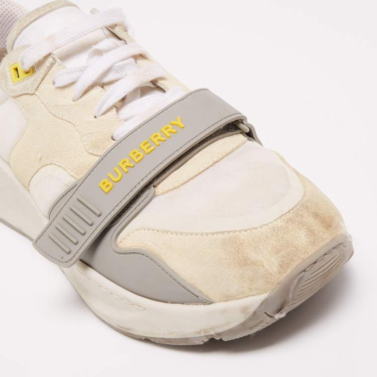 Pre Owned Burberry White/Grey Suede And Leather Ramsey Low Top Sneakers Size 44 