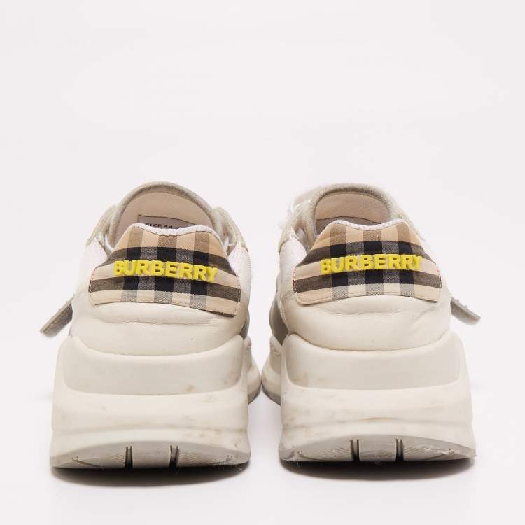 Pre Owned Burberry White/Grey Suede And Leather Ramsey Low Top Sneakers Size 44 