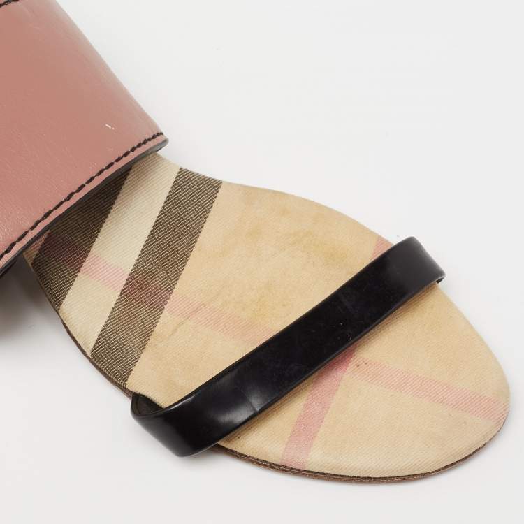 Pre Owned Burberry Tricolor Leather Sawley Trench Buckle Slingback Sandals Size 38
