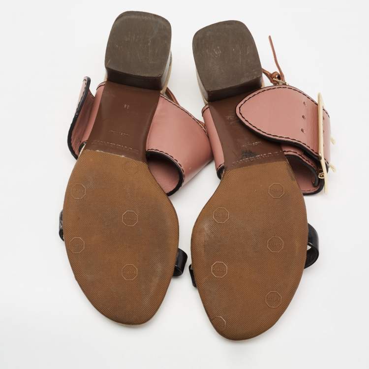 Pre Owned Burberry Tricolor Leather Sawley Trench Buckle Slingback Sandals Size 38