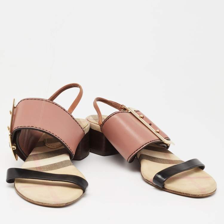 Pre Owned Burberry Tricolor Leather Sawley Trench Buckle Slingback Sandals Size 38