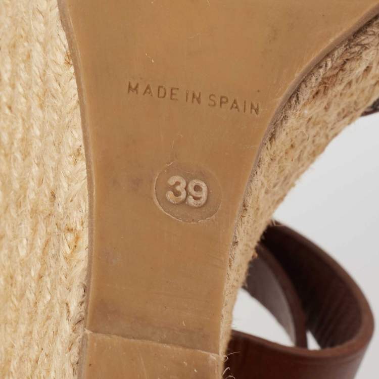 Pre Owned Burberry Brown Leather And Nova Check Canvas Buckle Detail Espadrille Wedge Platform Sandals Size 39