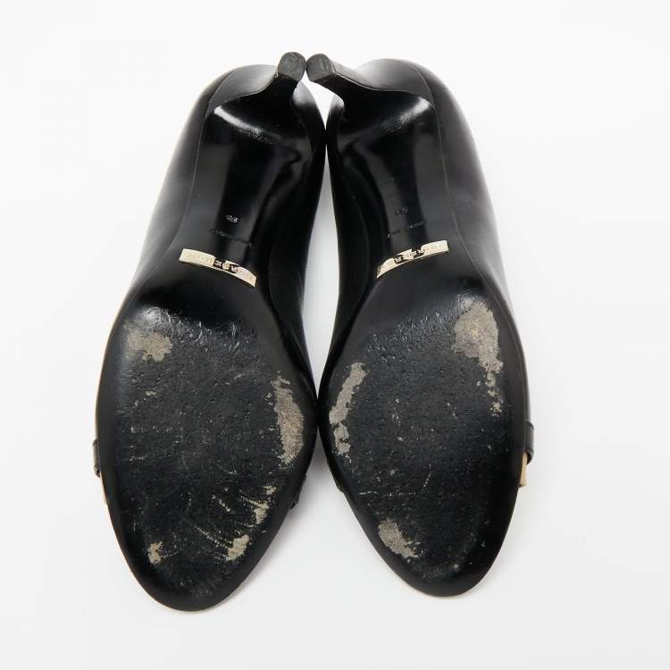 Pre Owned Burberry Black Leather Turnlock Peep Toe Pumps Size 36