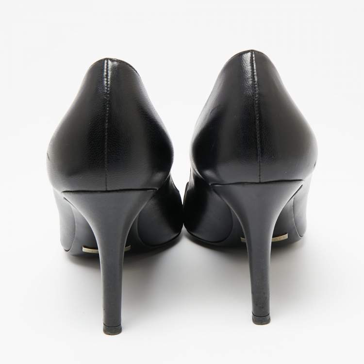 Pre Owned Burberry Black Leather Turnlock Peep Toe Pumps Size 36