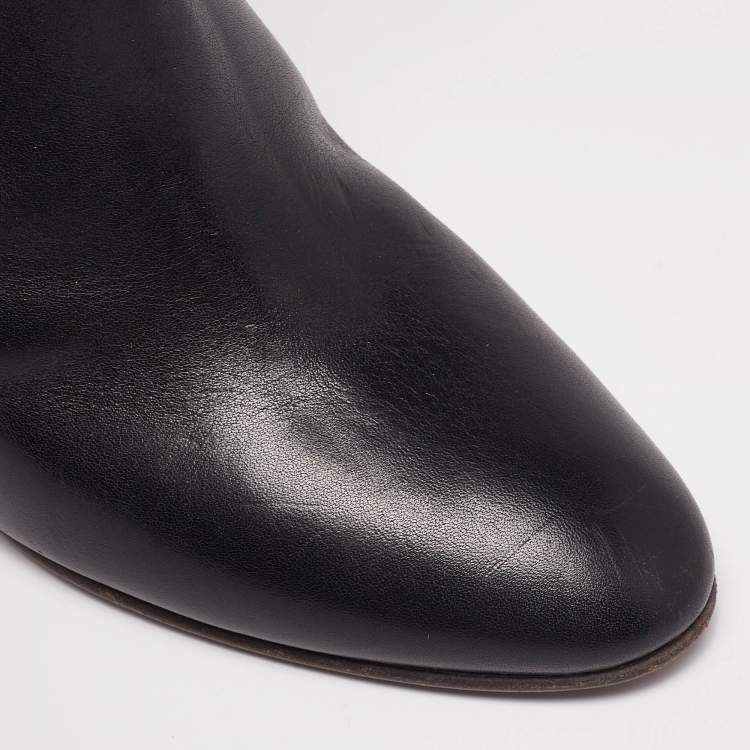 Pre Owned Burberry Black Leather Zipper Knee High Boots Size 38