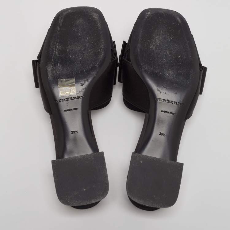 Pre Owned Burberry Black Satin Leather Slide Sandals Size 39.5 