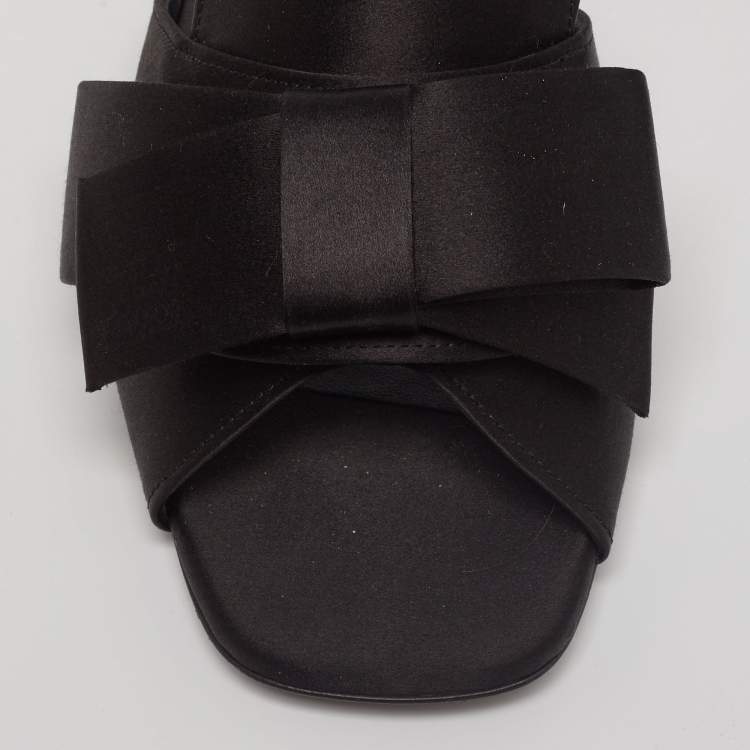 Pre Owned Burberry Black Satin Leather Slide Sandals Size 39.5 