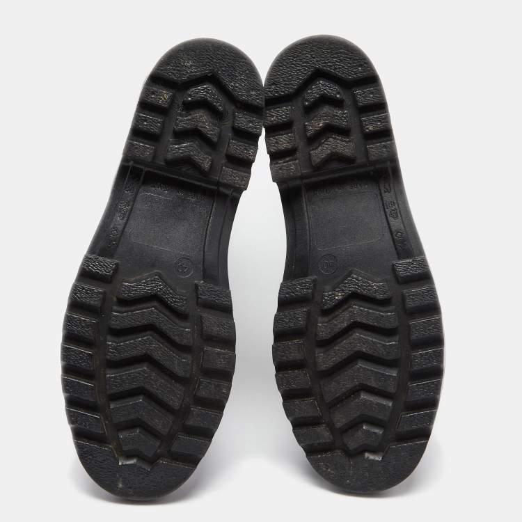 Pre Owned Burberry Black/Beige Canvas And Rubber Rain Boots Size 40