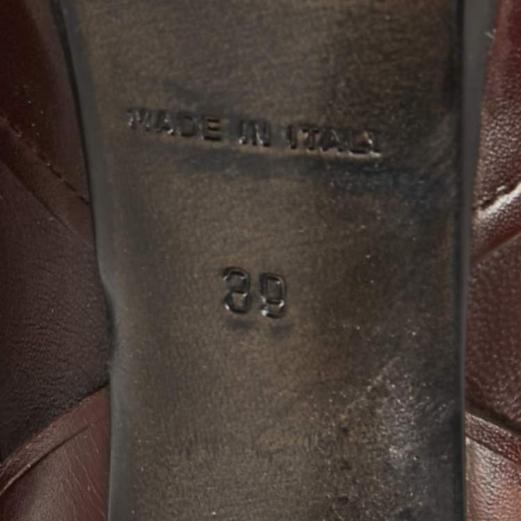 Pre Owned Burberry Burgundy Leather Buckle Details Booties Size 39