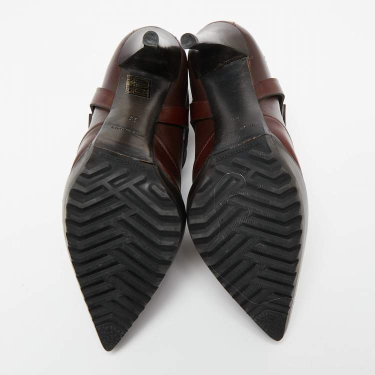 Pre Owned Burberry Burgundy Leather Buckle Details Booties Size 39