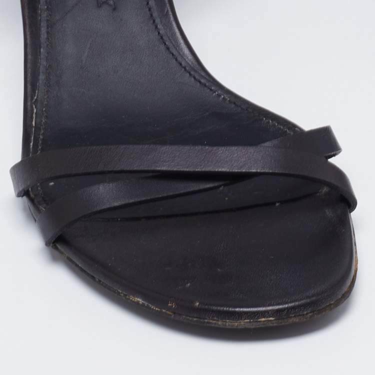 Pre Owned Burberry Black Leather Embellished Crisscross Ankle Strap Sandals Size 37