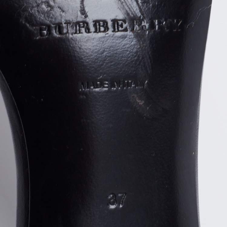 Pre Owned Burberry Black Leather Embellished Crisscross Ankle Strap Sandals Size 37